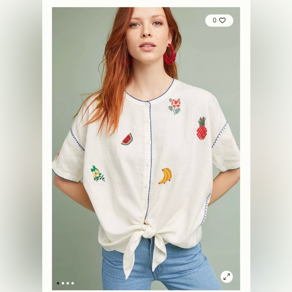 Anthropologie Fruit Embroidered Blouse